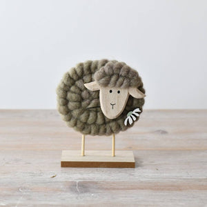 FLUFFY GREEN SHEEP DECO - 14cm