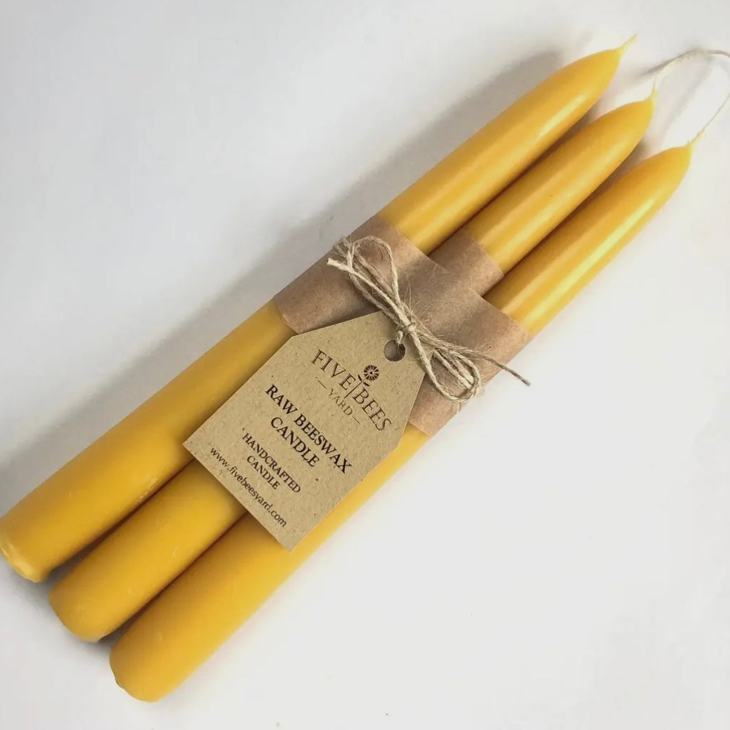 NATURAL BEESWAX TAPER CANDLES (SET OF 3) - Feather & Twigs