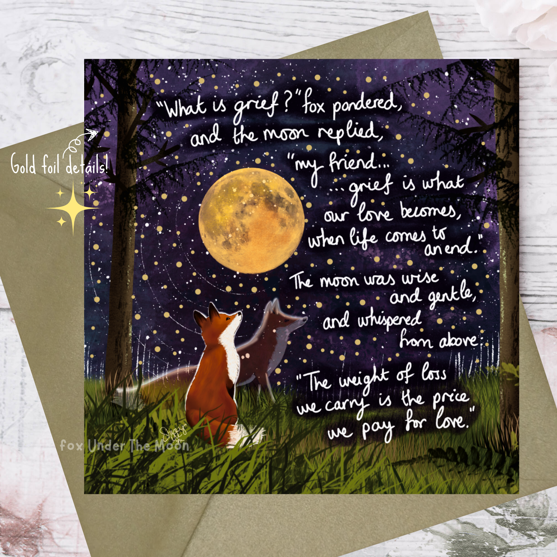 'GRIEF' - GREETING CARD FROM FOX UNDER THE MOON - Feather & Twigs