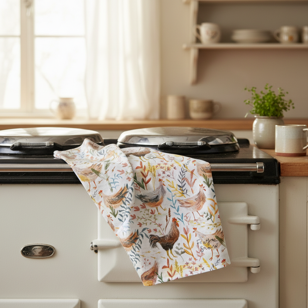 'CHICKENS' TEA TOWEL BY FREYA SNOW