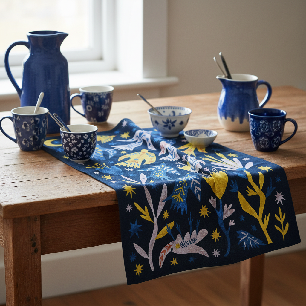 Cotton Folk Birds tea towel by Freya Snow featuring colorful bird illustrations on a white background.