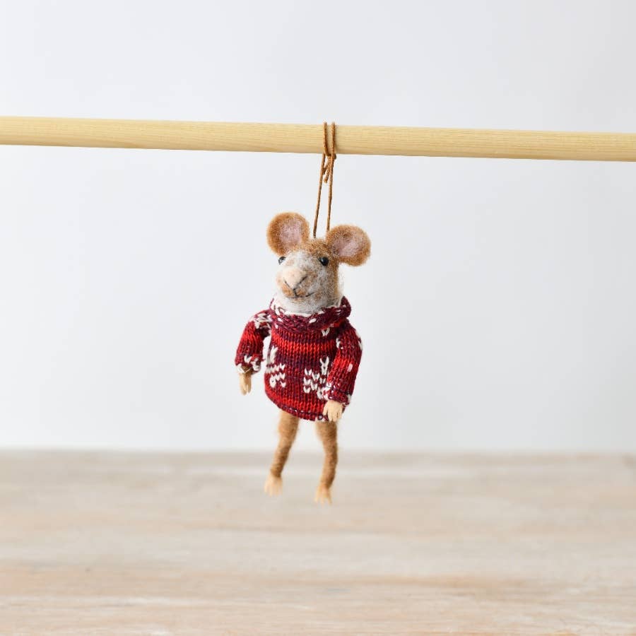 HANGING CHRISTMAS WOOL MOUSE - Feather & Twigs