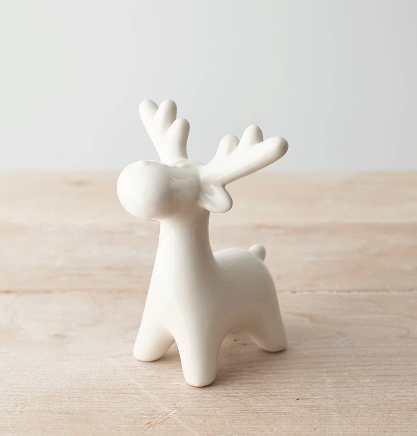 WHITE CERAMIC REINDEER - Feather & Twigs