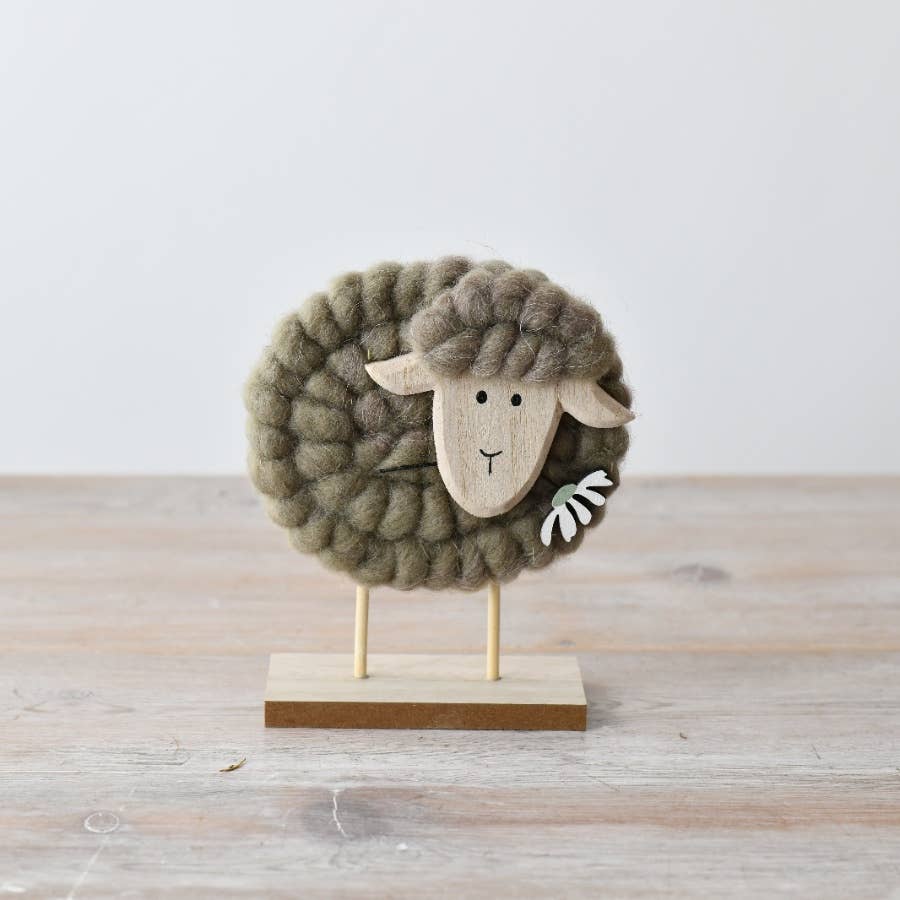 FLUFFY GREEN SHEEP DECO - 14cm - Feather & Twigs