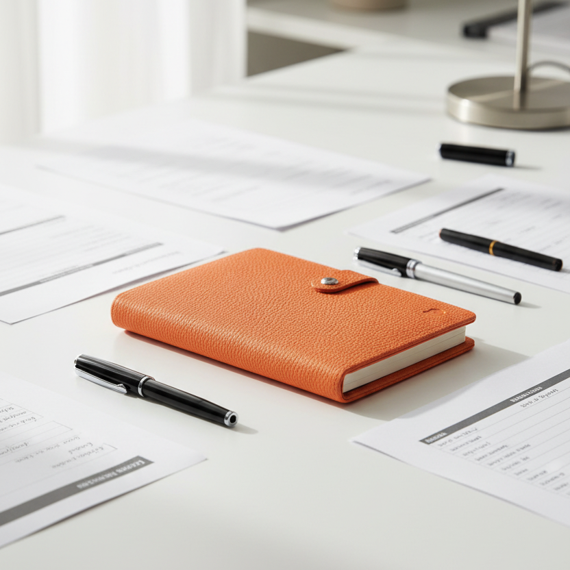 Orange NICOBAR Notebook by GOODEEHOO with a textured cover and spiral binding, shown on a white background.
