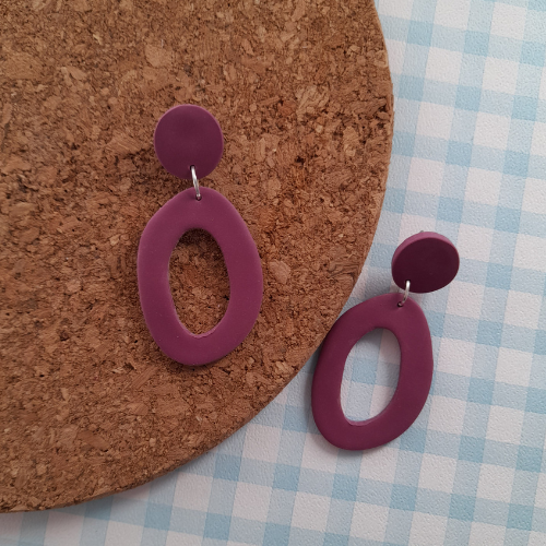 ORGANIC OVAL BLOCK COLOUR POLYMER CLAY AUTUMN EARRINGS - Feather & Twigs