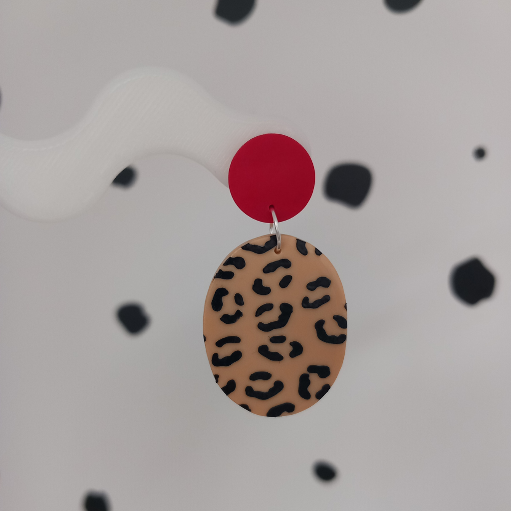 LEOPARD PRINT POLYMER PRINT POLYMER CLAY DANGLE EARRINGS - Feather & Twigs
