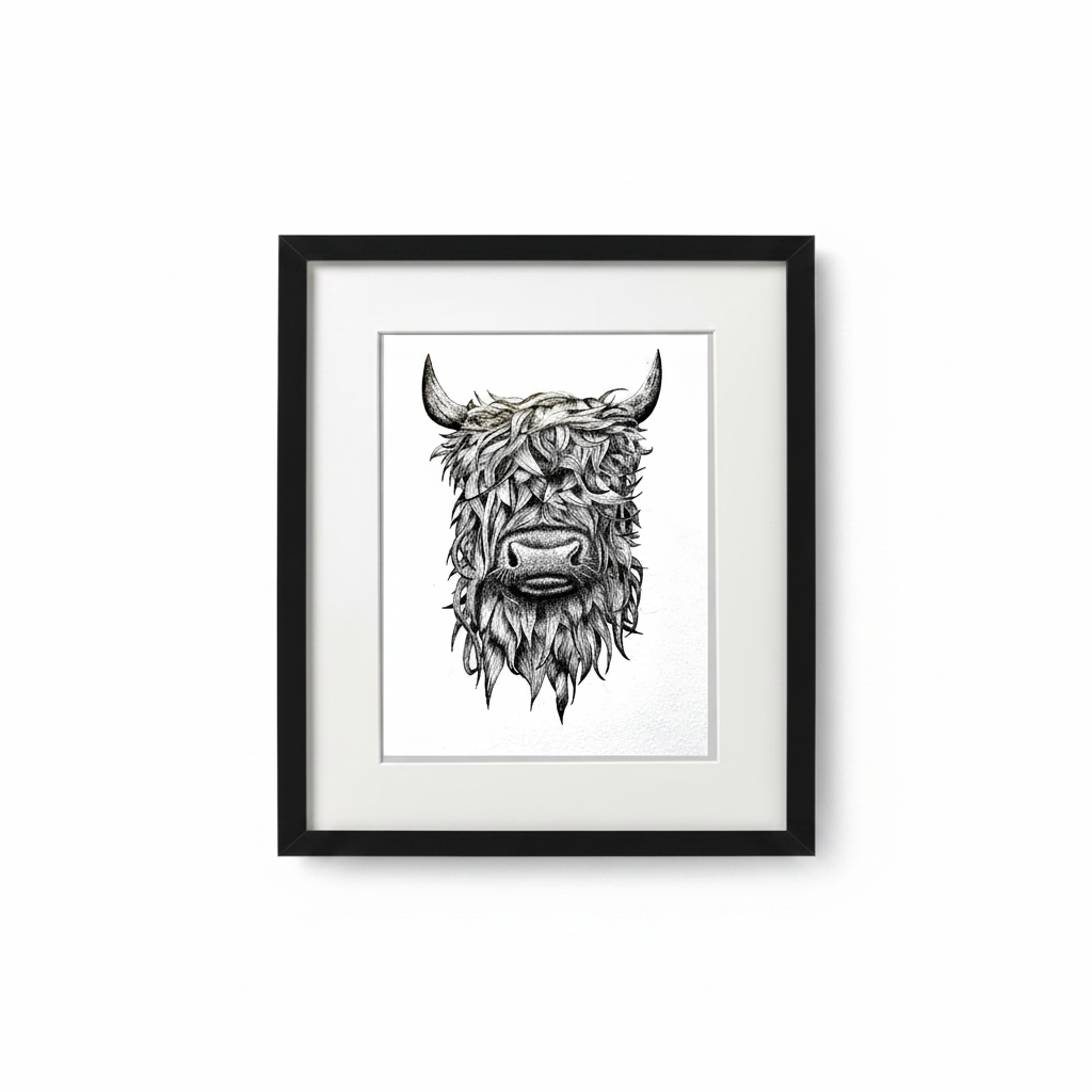 HIGHLAND COW -  PEN & INK - PRINT