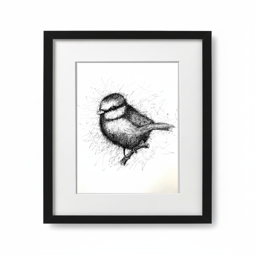 BLUE TIT -  PEN & INK - LIMITED EDITION PRINT BY IAN GRIME