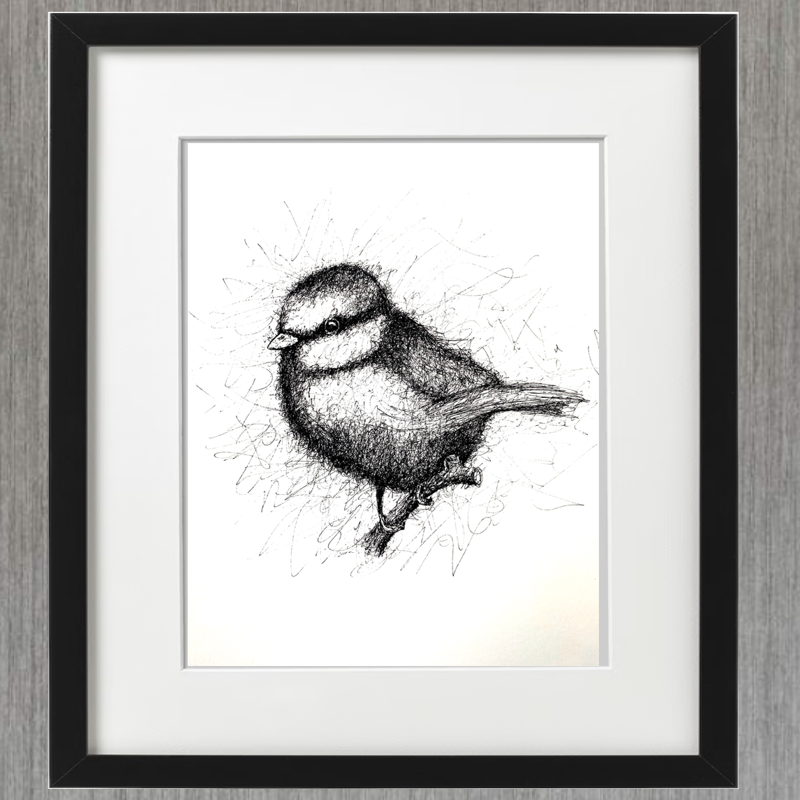 BLUE TIT -  PEN & INK - LIMITED EDITION PRINT BY IAN GRIME - Feather & Twigs