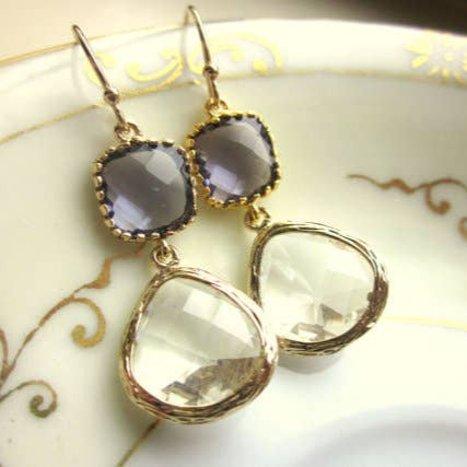 AMETHYST CRYSTAL GOLD TWO TIER EARRINGS - Feather & Twigs