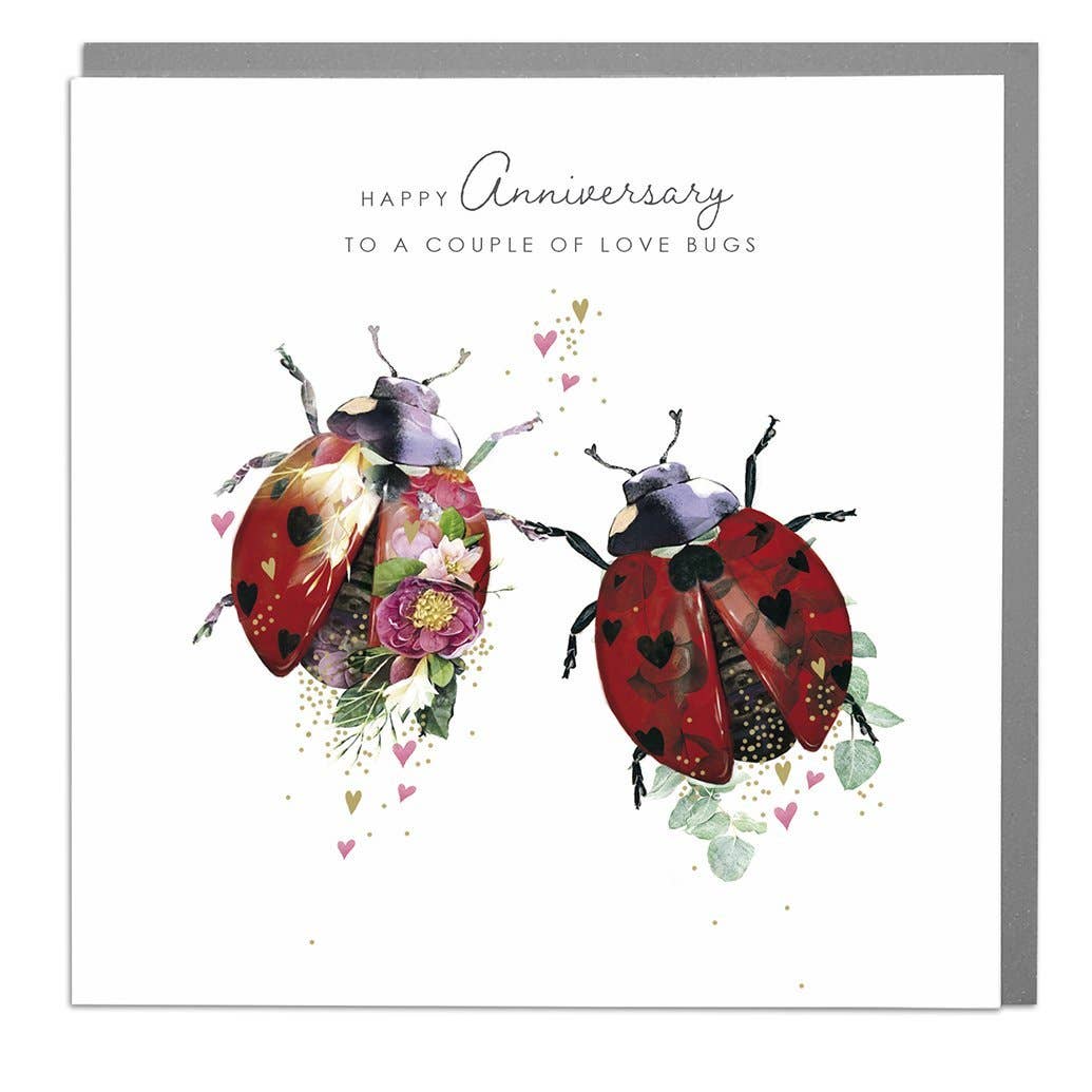 LADYBIRDS TO A COUPLE OF LOVE BUGS ANNIVERSARY CARD - Feather & Twigs