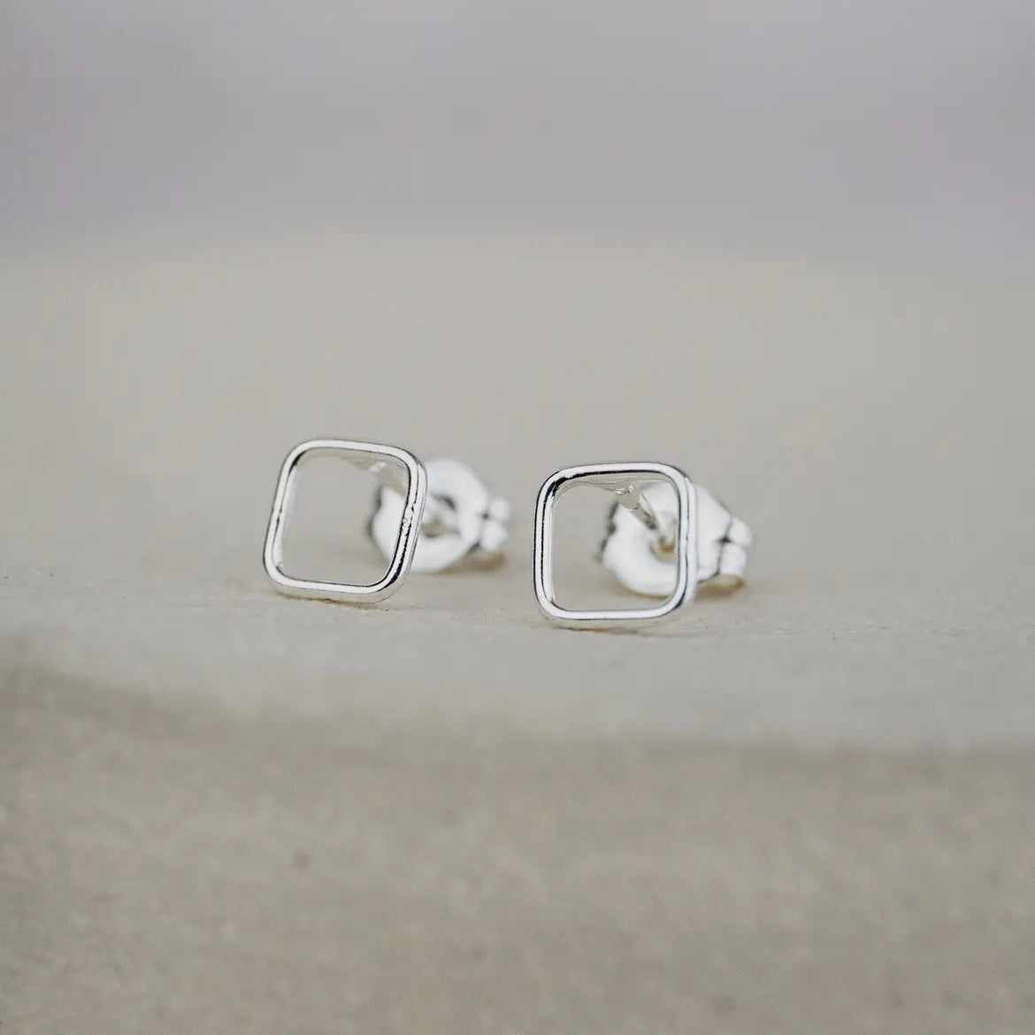 BEAUTIFUL STERLING SILVER GEO SQUARE STUD EARRINGS BY LUCY KEMP - Feather & Twigs