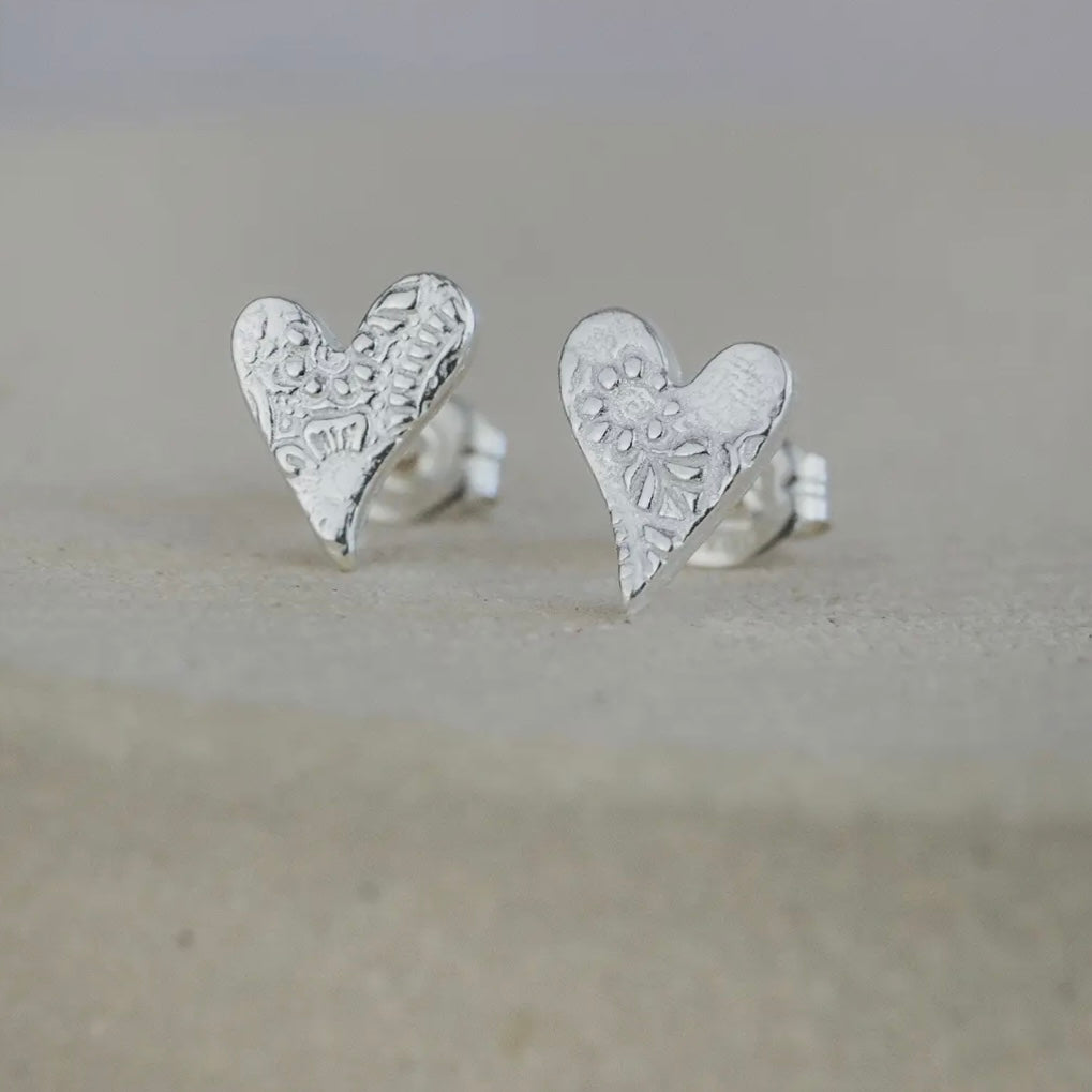 STERLING SILVER TEXTURED STUDS - TILTED HEART BY LUCY KEMP - Feather & Twigs