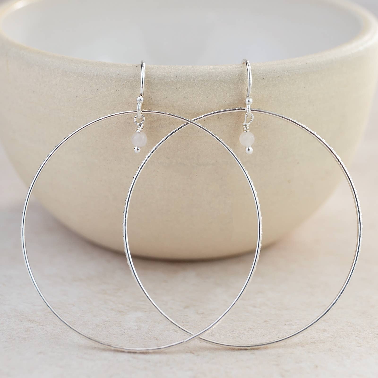 STERLING SILVER CELESTIAL ROSE QUARTZ HOOP EARRINGS BY LUCY KEMP - Feather & Twigs