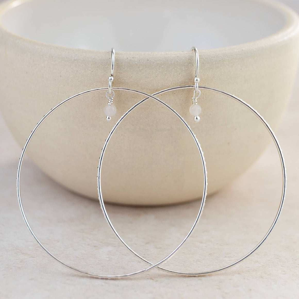 STERLING SILVER CELESTIAL ROSE QUARTZ HOOP EARRINGS BY LUCY KEMP - Feather & Twigs