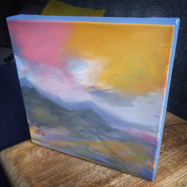 'NORTHERN AURORA" 10"x10" ACRYLIC ON WOODEN BLOCK CANVAS - Feather & Twigs