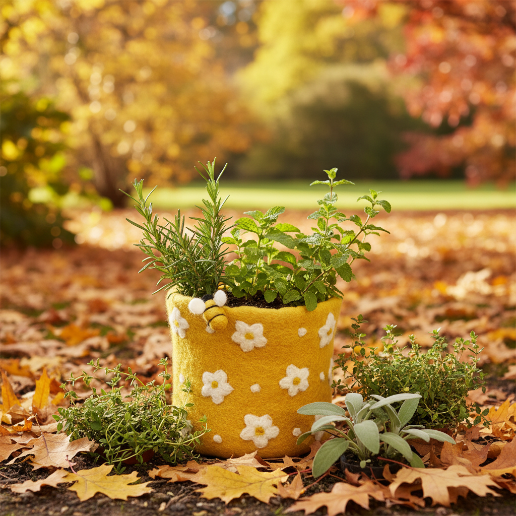 FELT BEE AND DAISY PLANTER