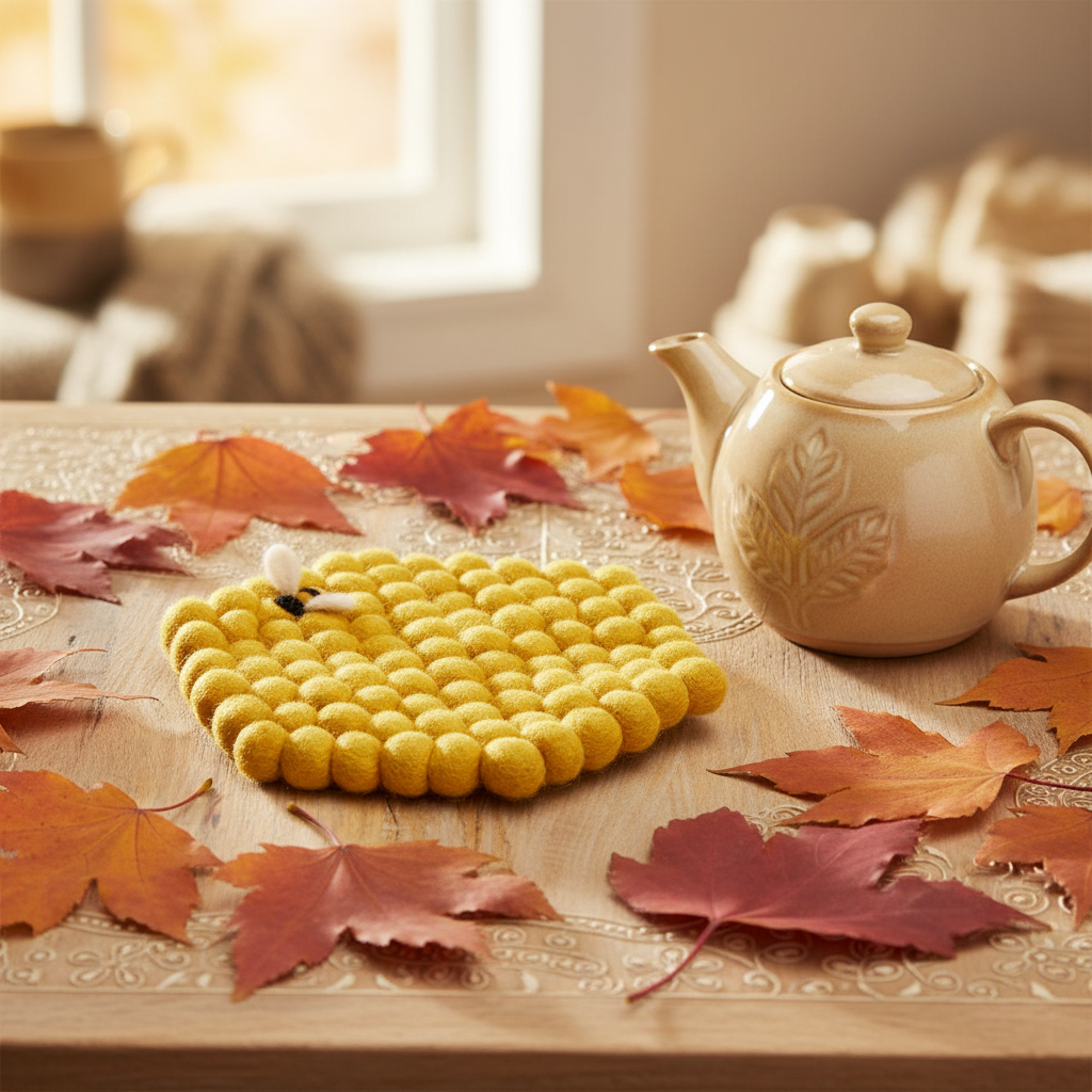 YELLOW BEE WOOL FELT TRIVET – FAIR TRADE DECOR