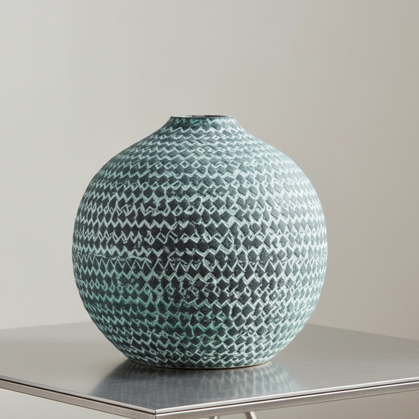 Large round NAVAEH vase by Napa via Faire, featuring a smooth, glossy surface and modern design in a neutral color.