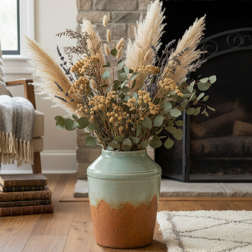 Large glazed Sandor Sage vase by Napa via Faire, featuring a smooth, rounded design and a muted green color.