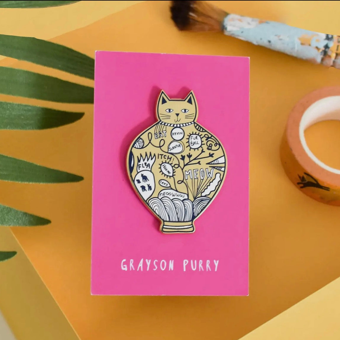 CAT PIN BADGE HOMAGE TO GRAYSON PERRY - Feather & Twigs