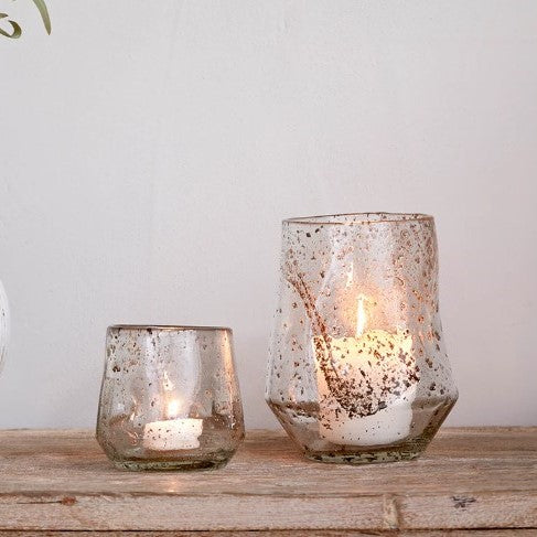 LINORA RECYCLED GLASS TEALIGHT HOLDER - LARGE CLEAR BY NKUKU - Feather & Twigs