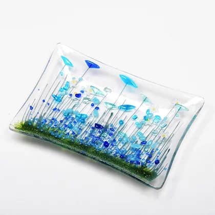 HANDMADE FUSED GLASS - CORNFLOWER MEDIUM TRINKET DISH - Feather & Twigs