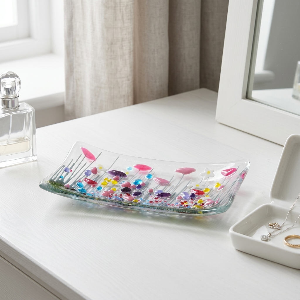 HANDMADE FUSED GLASS - WILDFLOWER SMALL DISH