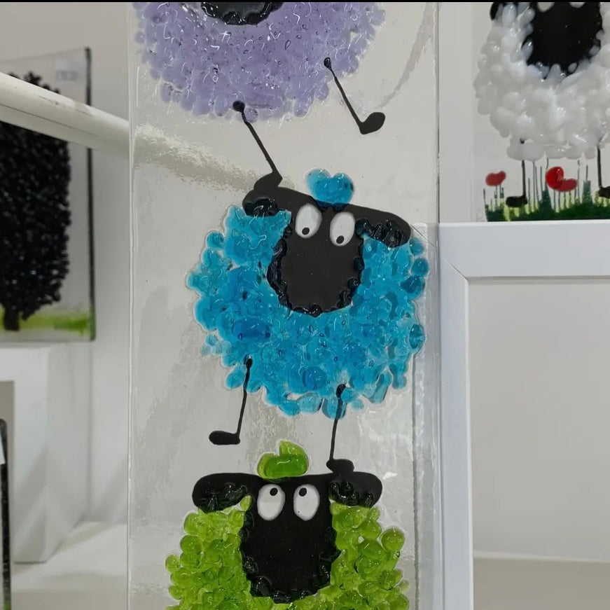 FUSED GLASS SHEEP WALL HANGINGS OPTION OF 2 COLOUR WAYS - Feather & Twigs