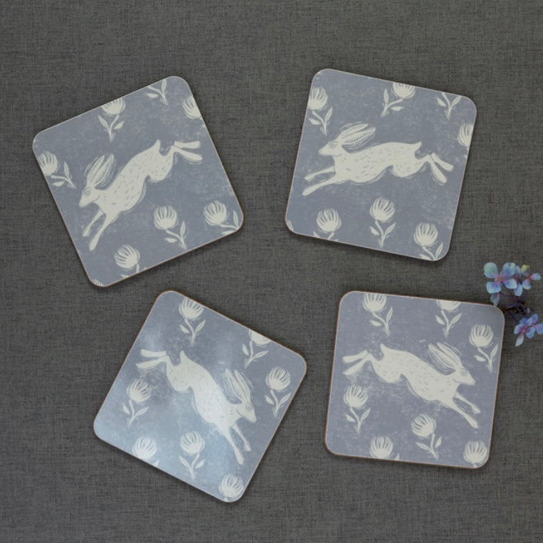 RUNNING HARE COASTERS - SET OF 4 BY SAM WILSON - Feather & Twigs