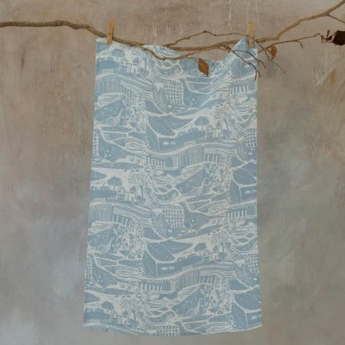THROUGH THE FIELDS TEA TOWEL IN DUCK EGG BLUE BY SAM WILSON - Feather & Twigs