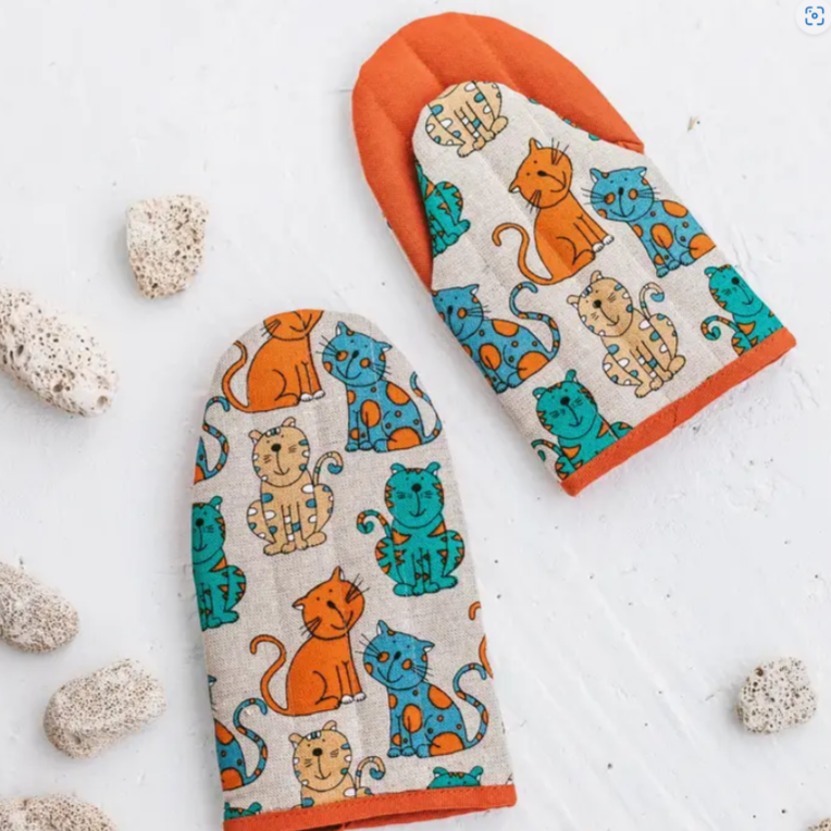 LINEN COOKING MIT - CATS DESIGN - Feather & Twigs