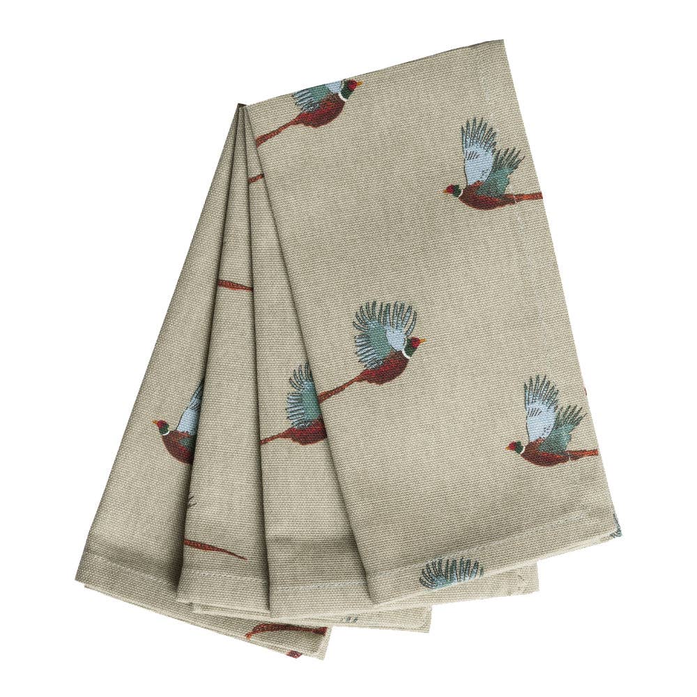 PHEASANT DESIGN COTTON NAPKINS – SET OF 4 FOR COUNTRY KITCHENS - Feather & Twigs