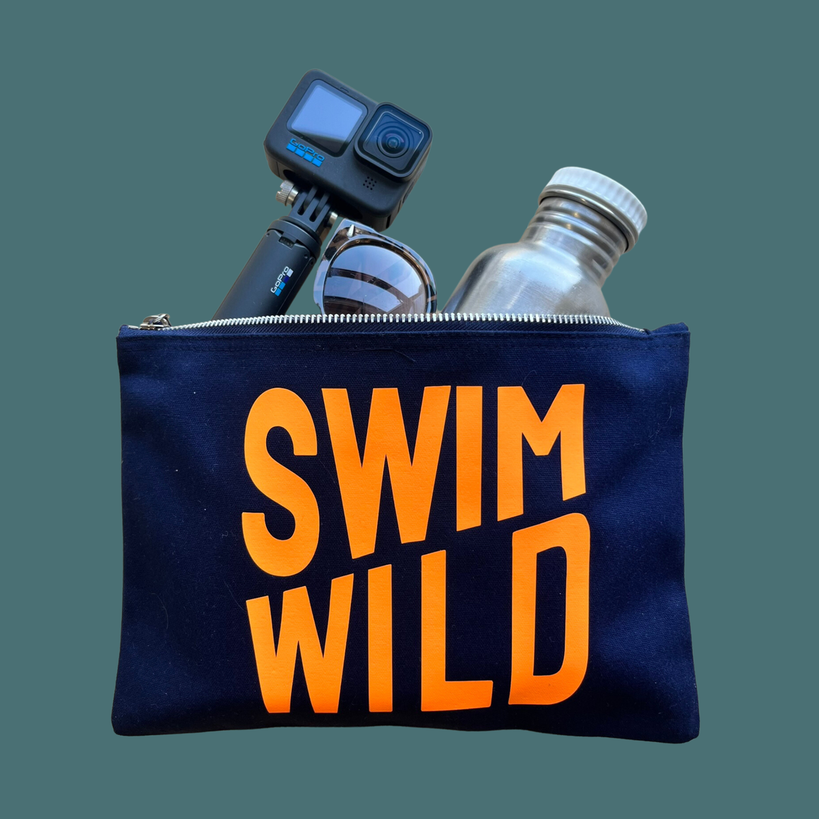 NAVY/NEON ORANGE SWIM WILD ZIP BAG - Feather & Twigs