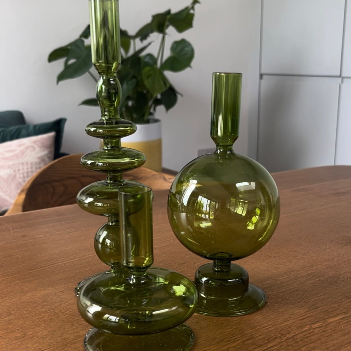 DELICATE HANDMADE GLASS CANDLESTICKS- 3 COLOURS - Feather & Twigs