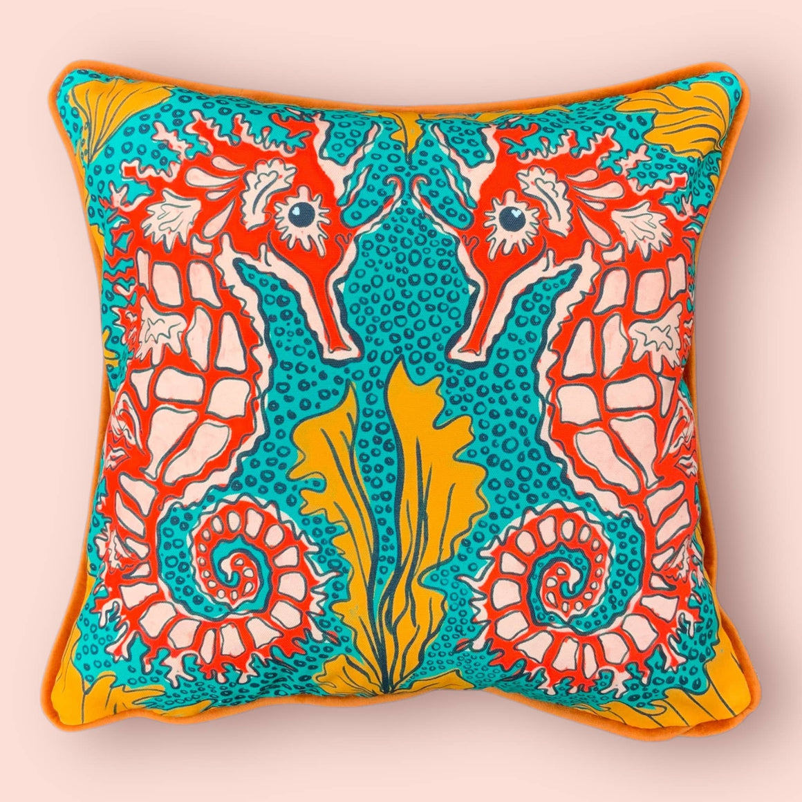 SEAHORSE CUSHION - ORANGE/TEAL BY NEIGHBOURHOOD THREAT - Feather & Twigs