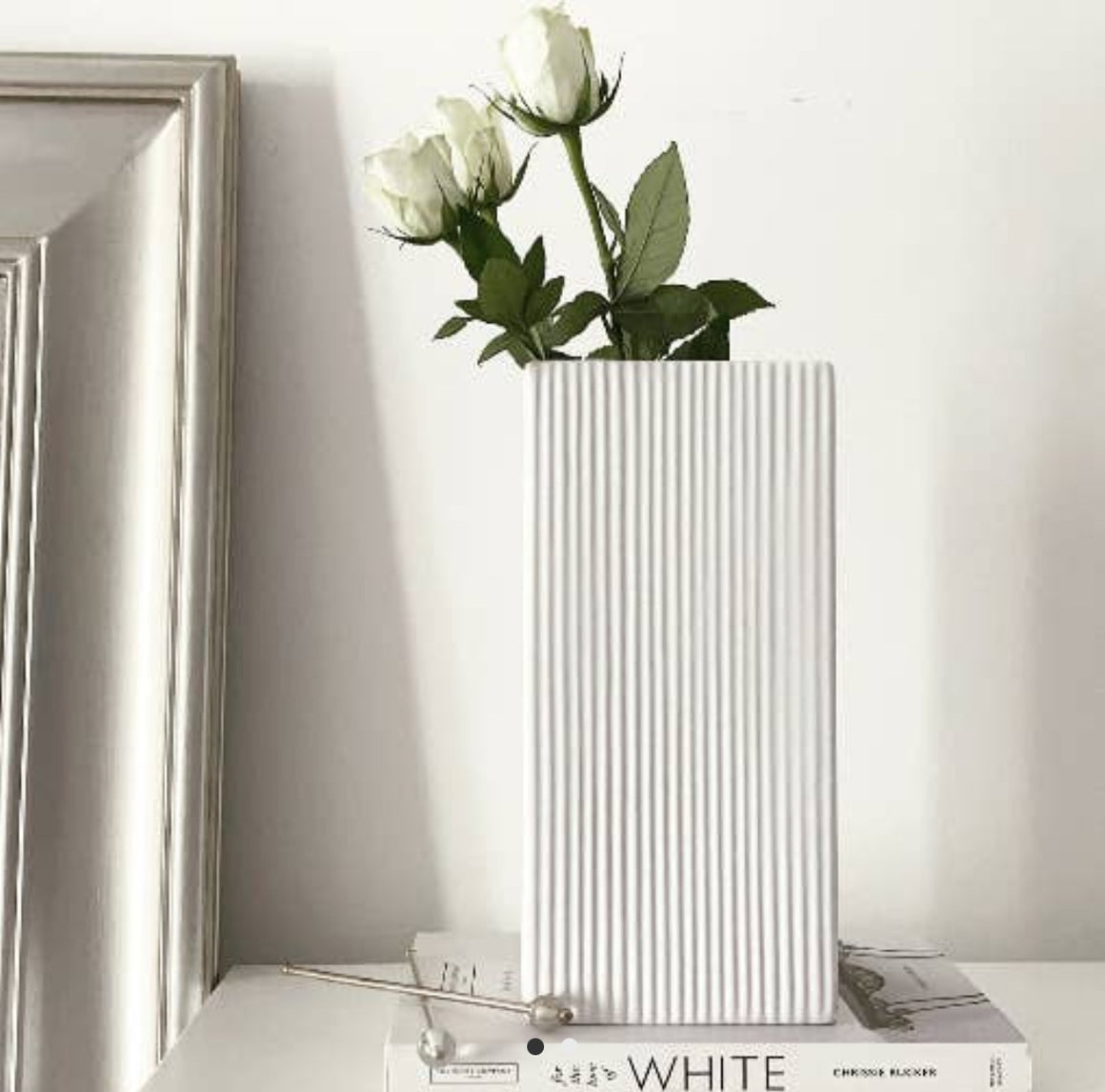BLAKE WHITE RIBBED VASE - Feather & Twigs