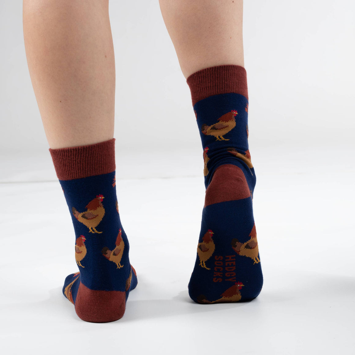 BAMBOO CHICKEN FARM ANIMAL SOCKS NAVY BROWN SUSTAINABLE - Feather & Twigs