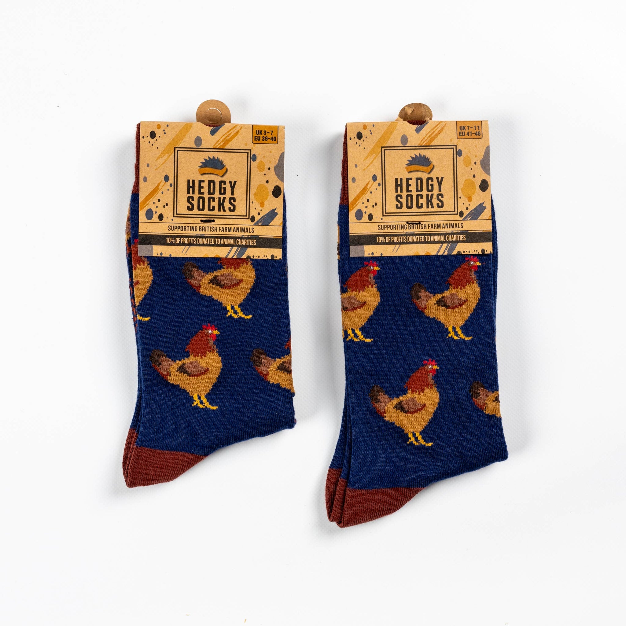 BAMBOO CHICKEN FARM ANIMAL SOCKS NAVY BROWN SUSTAINABLE - Feather & Twigs