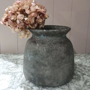 BALI LIGHT GREY VINTAGE EFFECT STONE VASE -LARGE