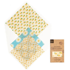 BEESWAX FOOD WRAPS - FRUIT PATTERN/BEES PATTERN- 3 PACK