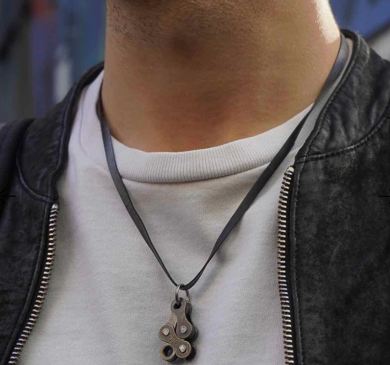 DIAMOND RECYCLED BIKE CHAIN PENDANT NECKLACE Feather Twigs