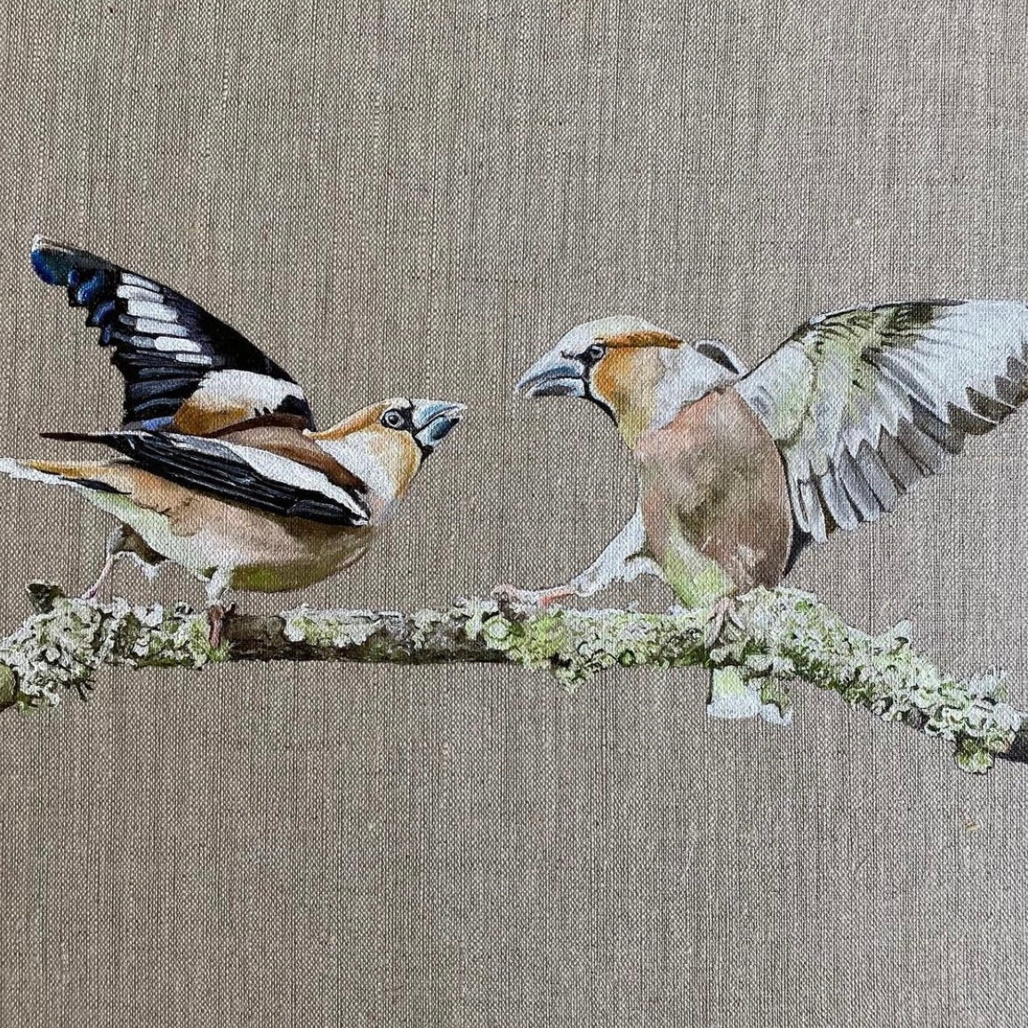 ORIGINAL OIL PAINTING - BROWN HAYFINCHES