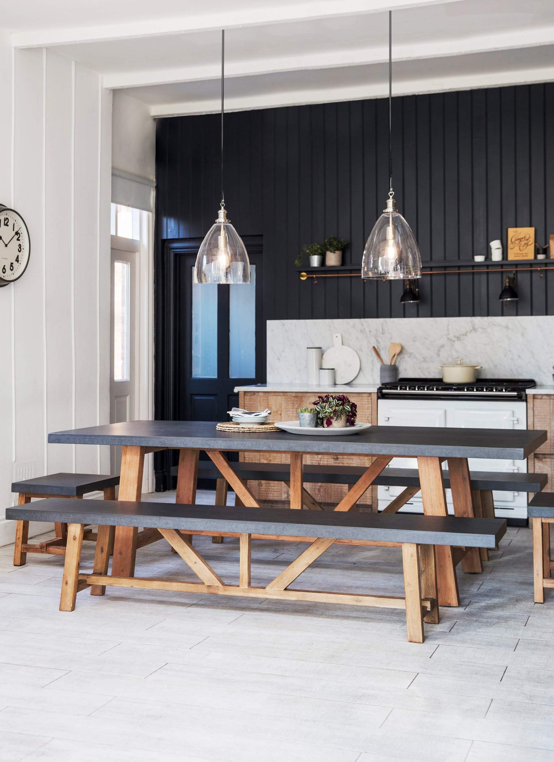 Large dining table sales and bench set