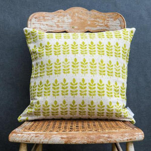 GREEN LEAF PRINT SQUARE LINEN CUSHION