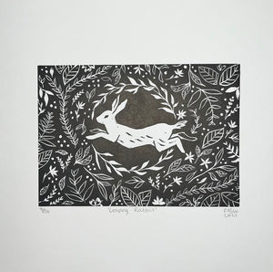 PRINT - LEAPING RABBIT LINO PRINT