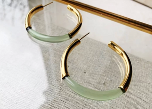 GOLD GLASS THICK HOOP EARRINGS - VARIOUS COLOURS