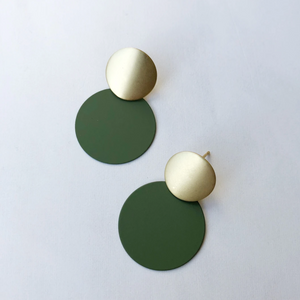 MATTE DISC EARRINGS - OLIVE & GOLD