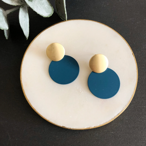 MATTE DISC EARRINGS - MARINE & GOLD